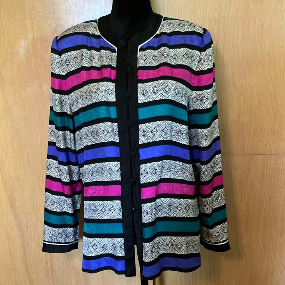 Vintage Adrianna Papell Silk Lightweight Jacket 14 Sparkly Buttons Loop Closure